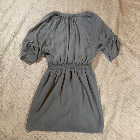 Express Womens Small Dress Gray Lined Chiffon Short Mini V Neck Flowy Summer - Picture 6 of 6